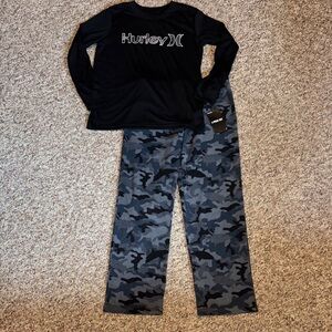 New Hurley Black Shirt and Gray Camo Shark Pants Pajama Set Youth Boys 14 PJs